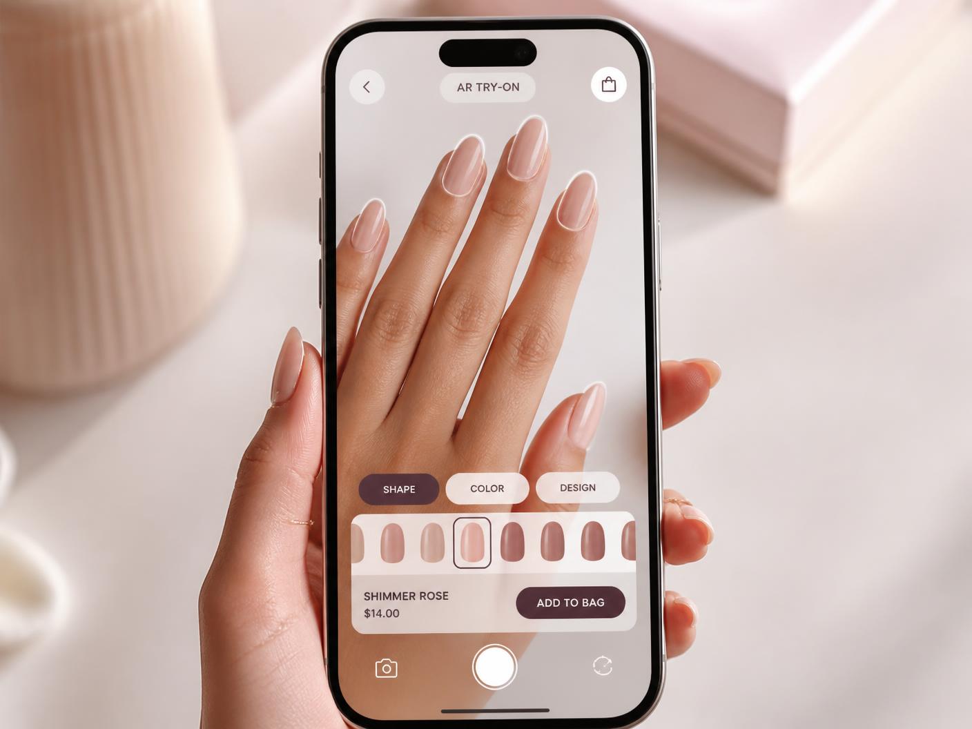Virtual nail studio tracking press-on nails on a hand