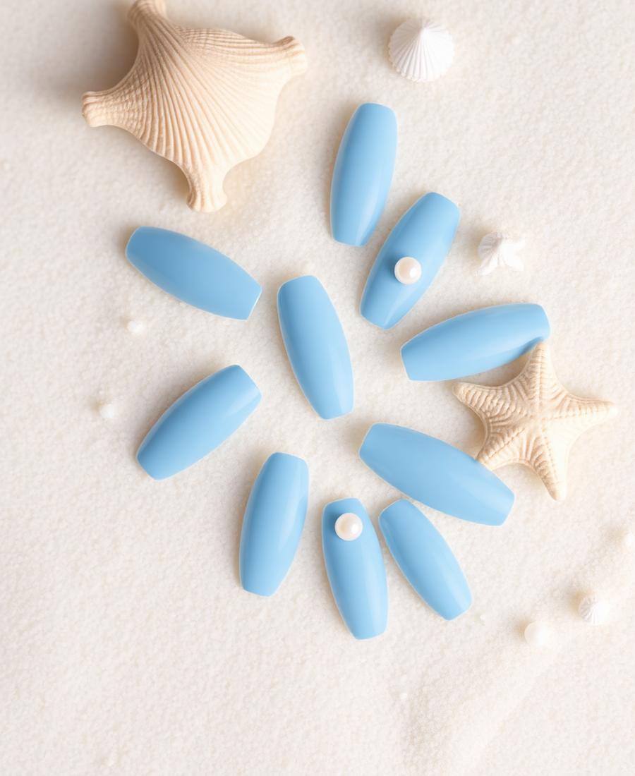 Santorini — Oval Blue press-on nails