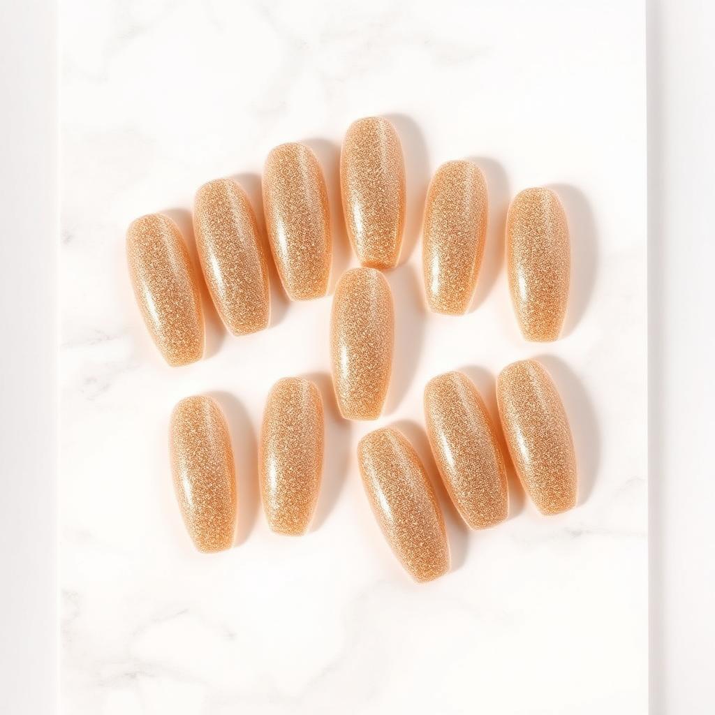 Champagne Glitz — Almond Gold press-on nails