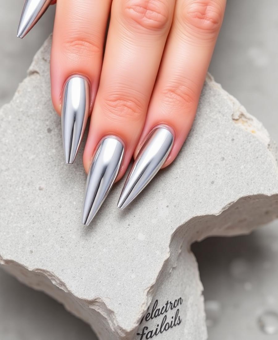 Liquid Chrome β Stiletto Silver press-on nails