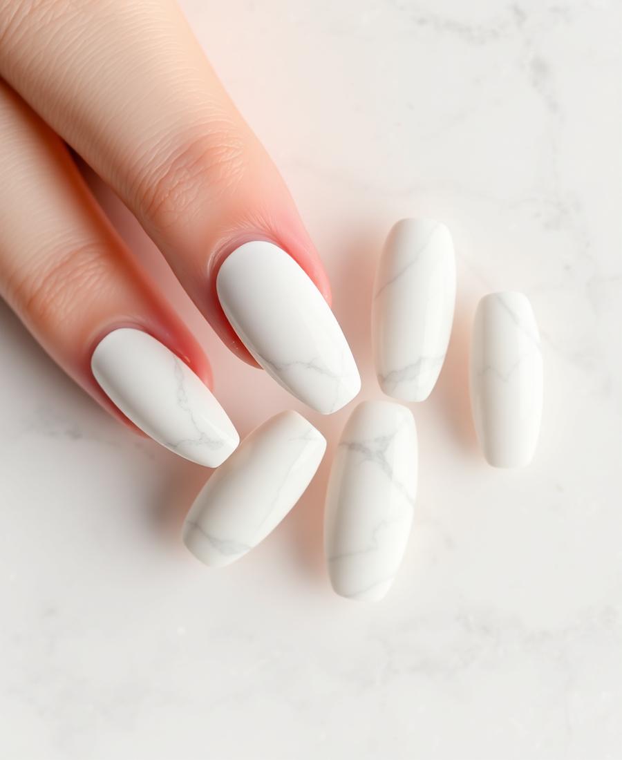 Carrara — Squoval White press-on nails