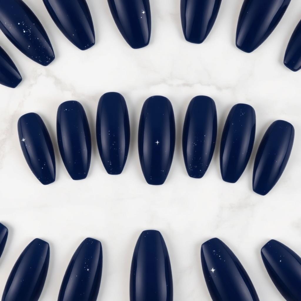 Midnight Sparkle — Almond Navy press-on nails