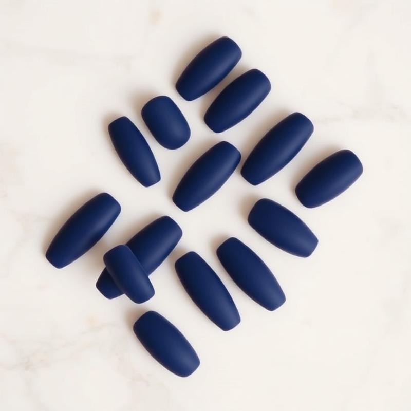 Navy Velvet — Coffin Blue press-on nails