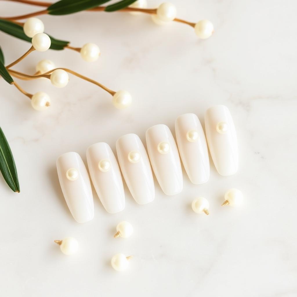 Pearl Drop — Oval White press-on nails