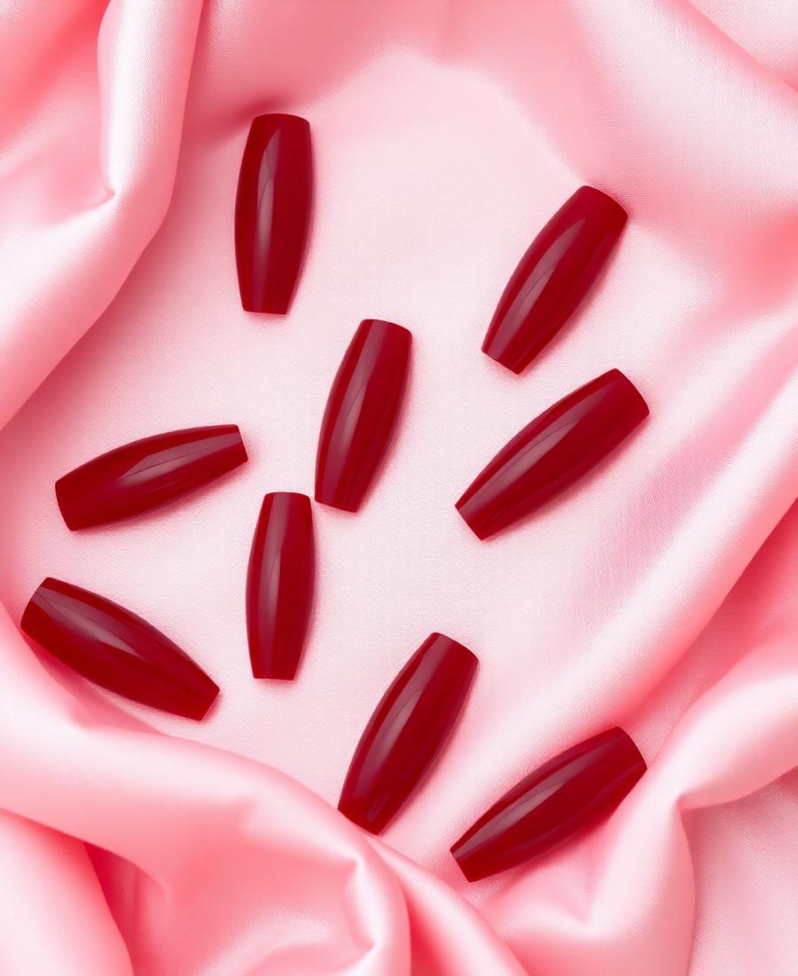 Crimson Hour β Coffin Red press-on nails